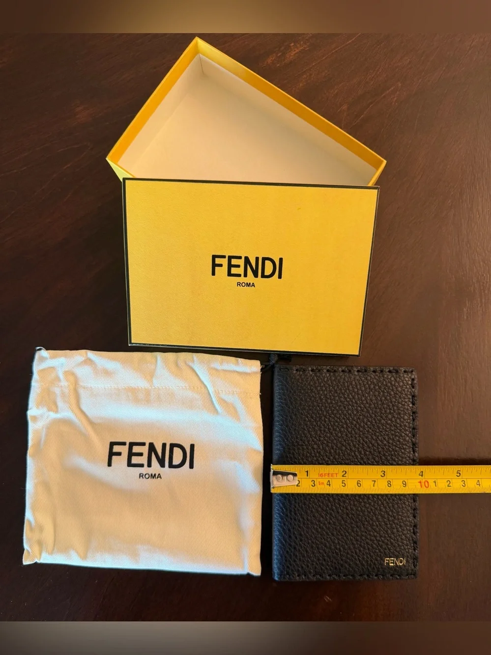 Fendi Black Leather Passport Holder and Notebook with Yellow Box and Dust Bag